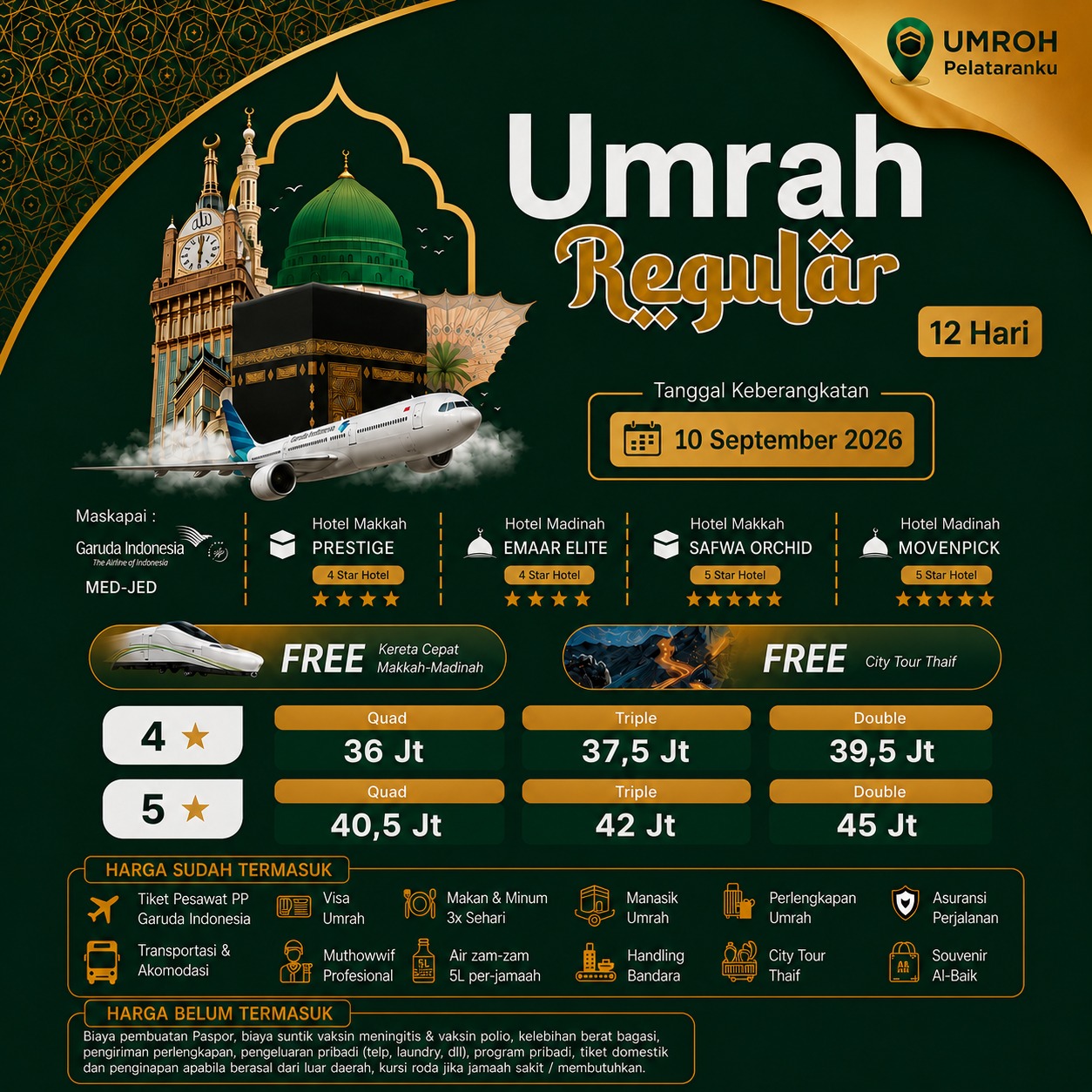umroh reguler 12 hari 10 September